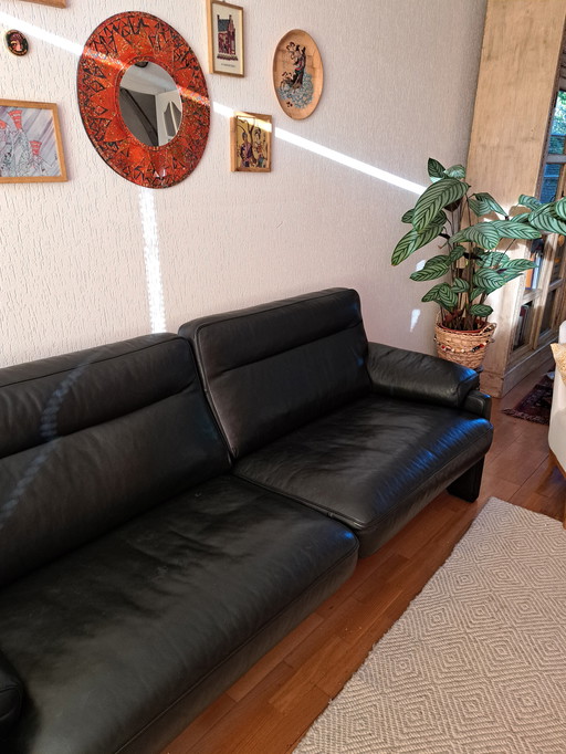 Black Leather Sofa De Sede DS-17