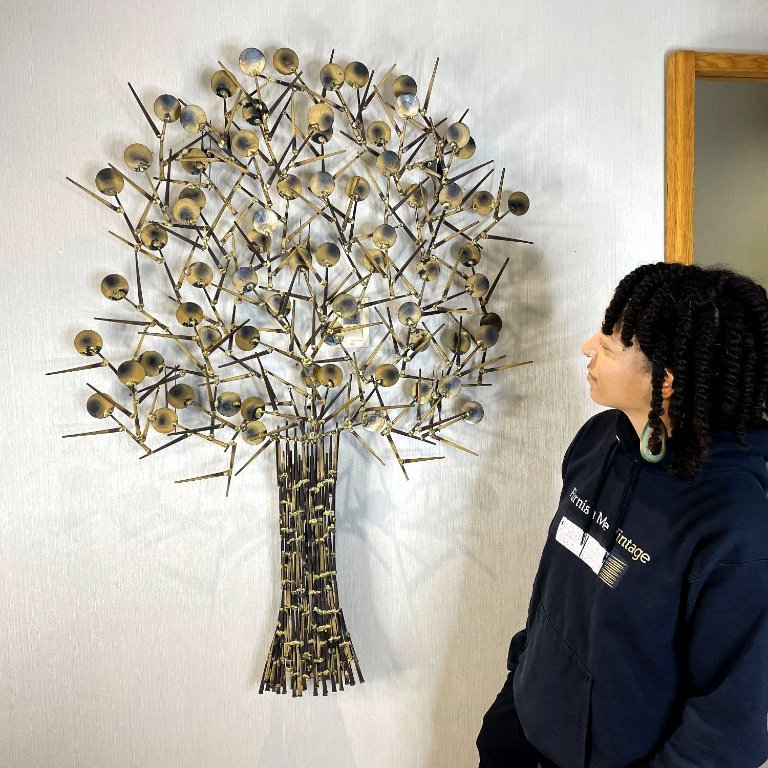 Marc Creates Brutalist Torch Cut Metal Nail Tree Sculpture Marc Creates Brutalist Torch Cut Metal Nail Tree Sculpture