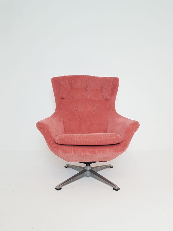 Vintage rosa Drehsessel | neu gepolsterter | Sessel gebraucht