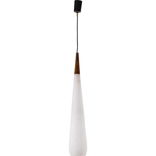 Vintage opaline en teakhouten hanglamp, 1970