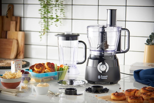 Russell Hobbs Robot Cuisine [Multifonction: Hâche, Mixe, Broie, Tranche, Râpe, Pétrit, Bat] Noir Mat (2 Vitesses+Fonction Pulse)