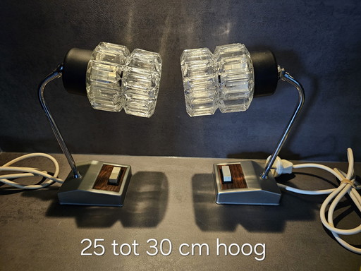 Set Of 2 Vintage Table Lamps - Glass & Chrome - 1970s