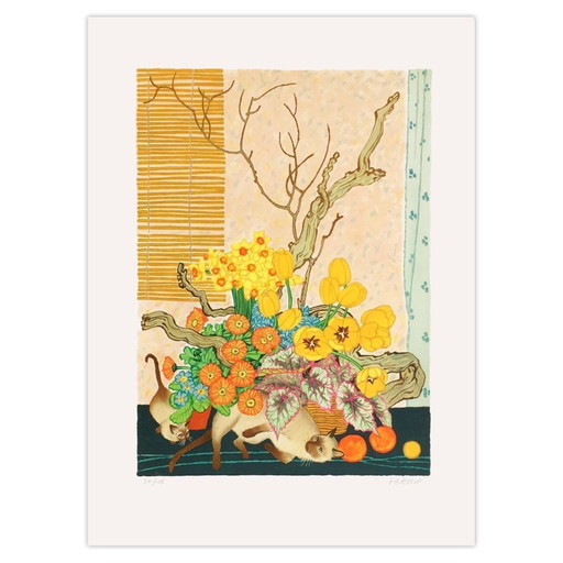 Lithographie signée par Frederick Arthur Jessup, Les Chats, 1985 – lithos zeefdrukken, Paper