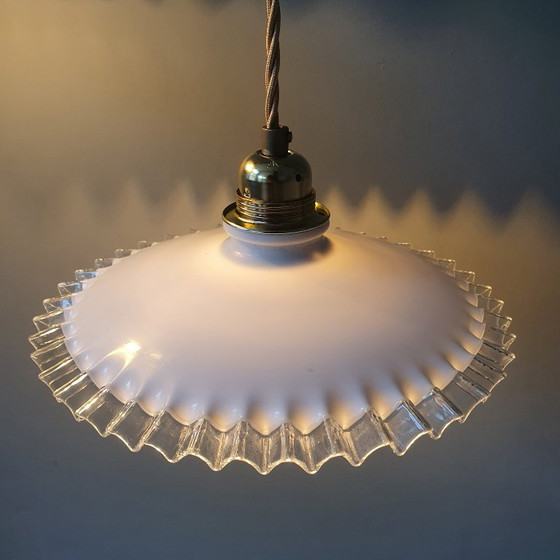 Set Vintage Pendant lamps Opaline glass - Transparent Decorative Edge – Metal (photo 22 of 24)