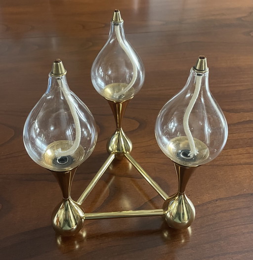 1 pezzo Lampada a olio in ottone di Freddie Andersen Germania, 1970, "Clear Drops" 3 candele