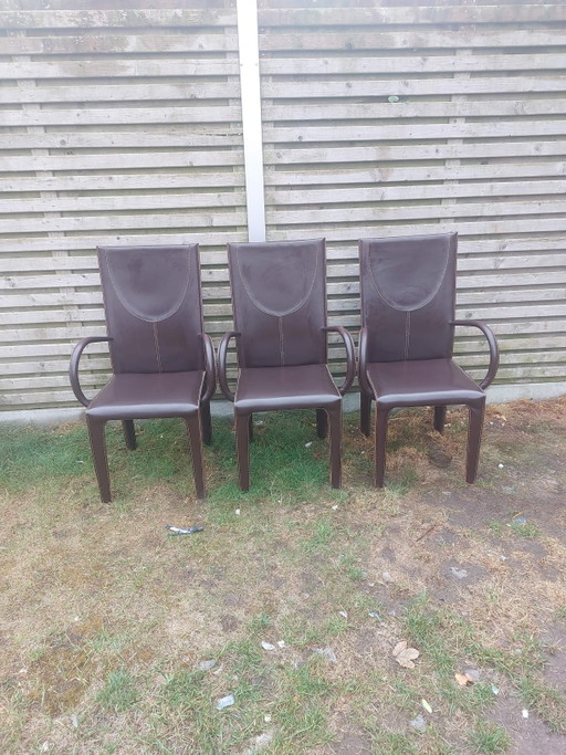 3 Arper Acasia Design Stoelen Zadelleer Italië – eetkamerstoelen, Leather