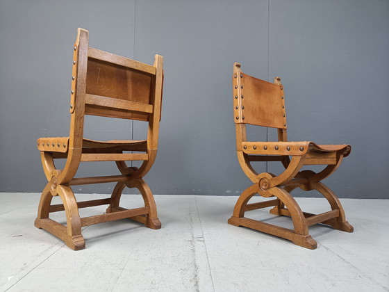 Image 1 of Chaises de salle à manger espagnoles en cuir, 1960S