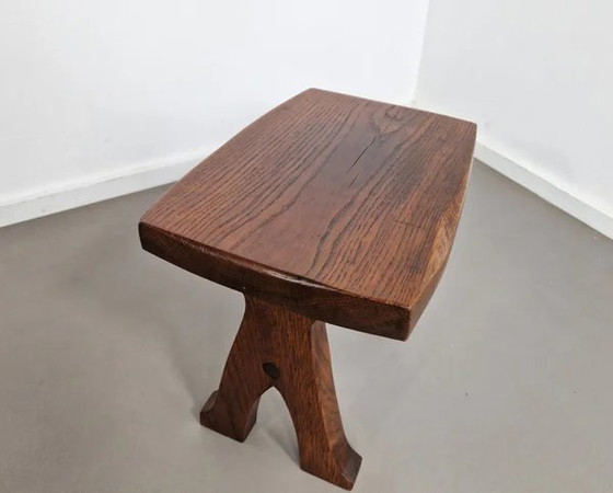 Eiken krukje | Frankrijk jaren 60, Bruin, Rustic (foto 8 van 11)