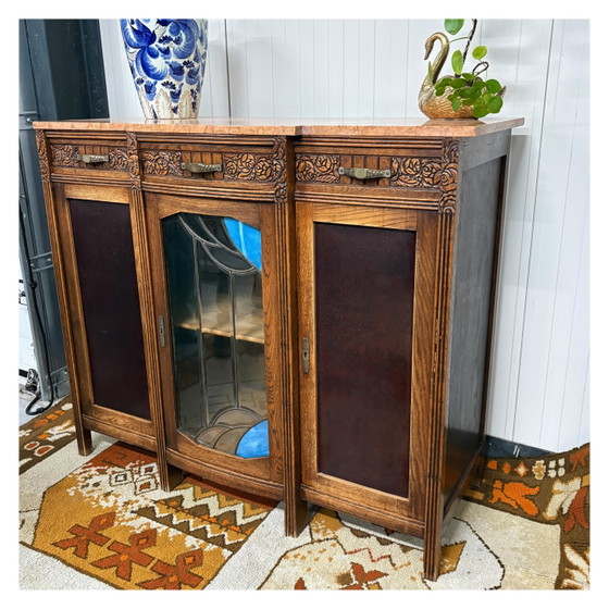 Prachtig Antiek Art Deco Dressoir Kast Marmer – Opbergkast, Wood (photo 3 of 8)