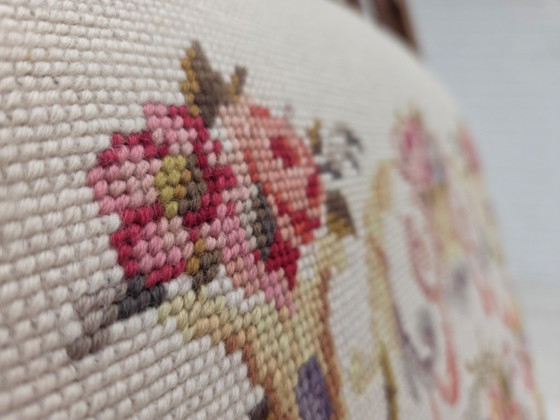 Image 1 of Dänischer Schaukelstuhl mit hoher Rückenlehne aus den 1930er Jahren, original handgewebte Wolle, Eschenholz.