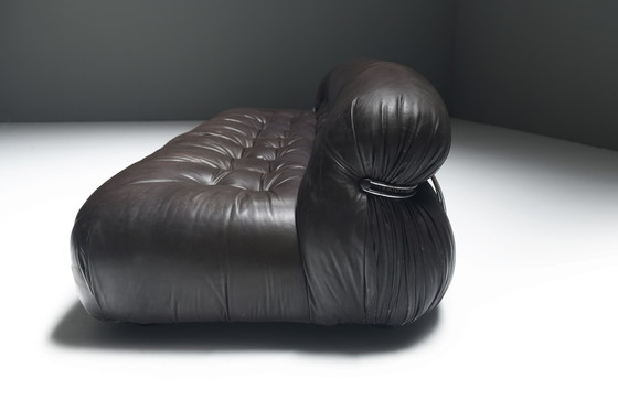 Image 1 of Afra & Tobia Scarpa “Soriana” 3-Seater Sofa in Dark Chocolate Leather - Cassina.