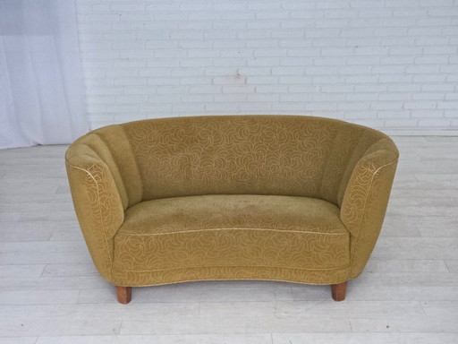 Dänisches 2-Sitzer-Sofa „Banane“ aus den 1960er Jahren, Bezug aus Velours, Buchenholz