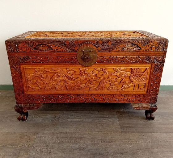 Baule cinese in canfora intagliato vintage – Armadi contenitori, Legno, Ottone (photo 15 of 15)
