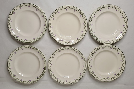 Image 1 of 6 Longwy Earthenware Dinner Plates Model Violetta