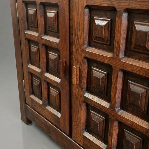 French Solid Oak Brutalist Four-Door Sideboard, 1960s