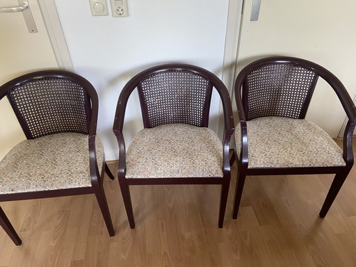 3 chaises Ebbing vintage rétro en rotin tressé – eetkamerstoelen, Rattan, Textile (photo 2 of 8)