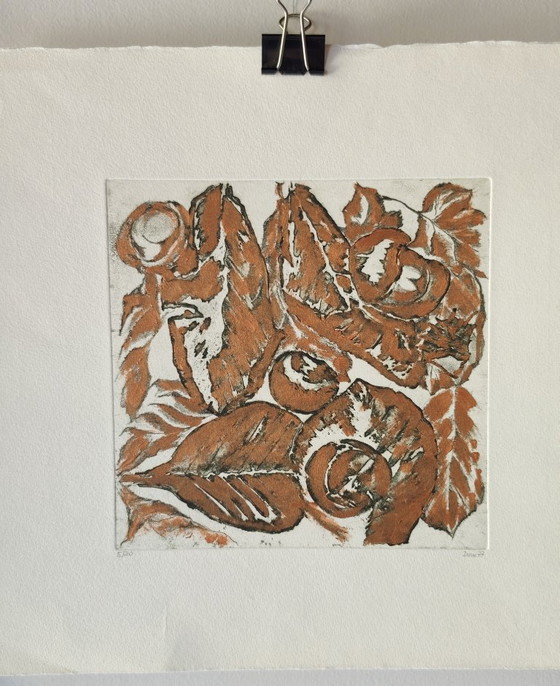 Vintage koperkleurige ets - handgeschilderd - A.Dombrowsky - 1977, Giclée Prints, Anders, Papier, Zwart (foto 2 van 7)