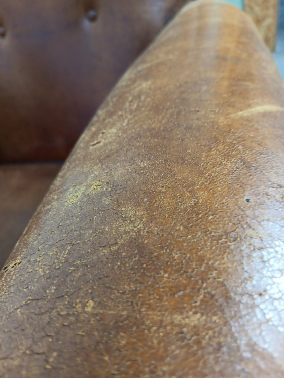 Image 1 of Vintage schaaplederen club stoel-rauwe patina, Mancave essential