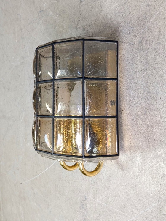 Image 1 of 2x Glashütte Limburg lampada da parete Brutalista lampada doppia in vetro