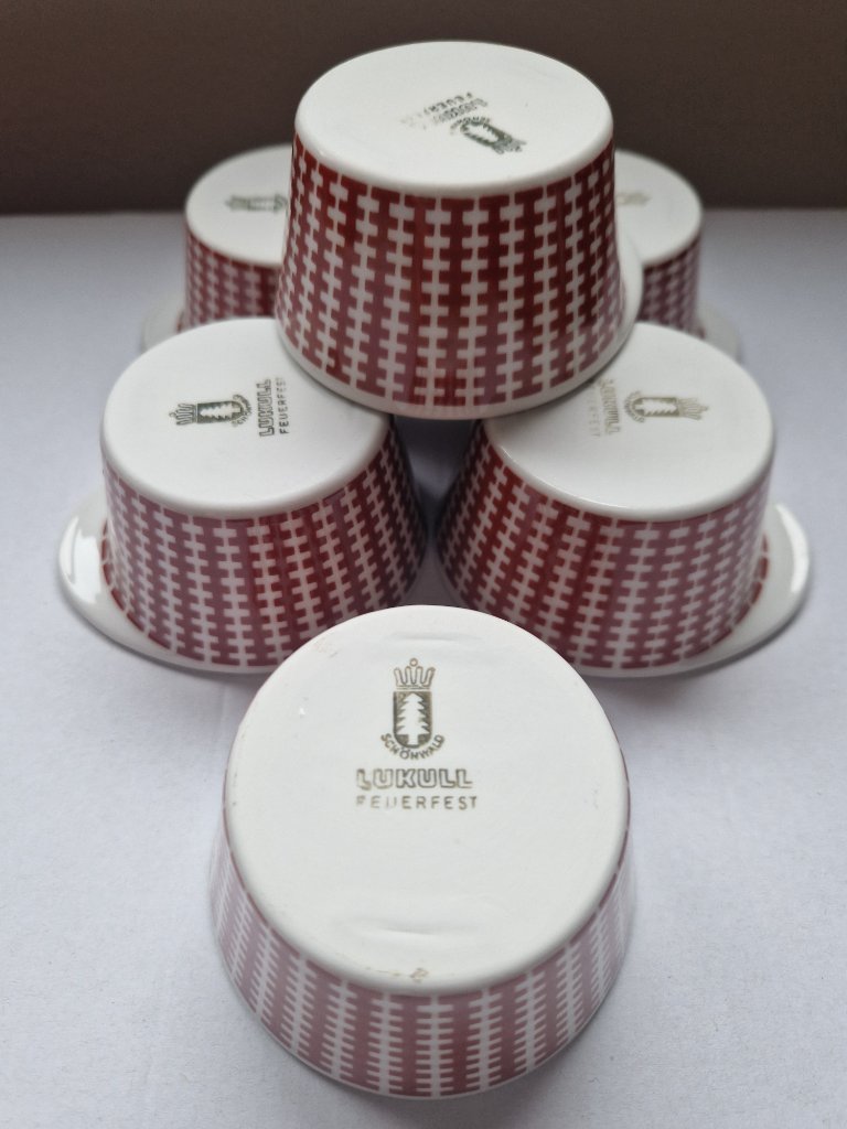 6 x porcelain souffle molds. Lukull.Schonwald Germany .1950-1970
