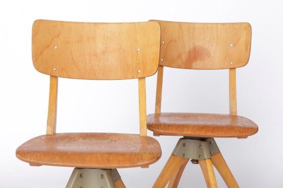 Pair Of Vintage Casala Swivel Chairs, 1970s German Industrial Beechwood Chairs, Adjustable Studio Or Desk (photo 6 of 11)