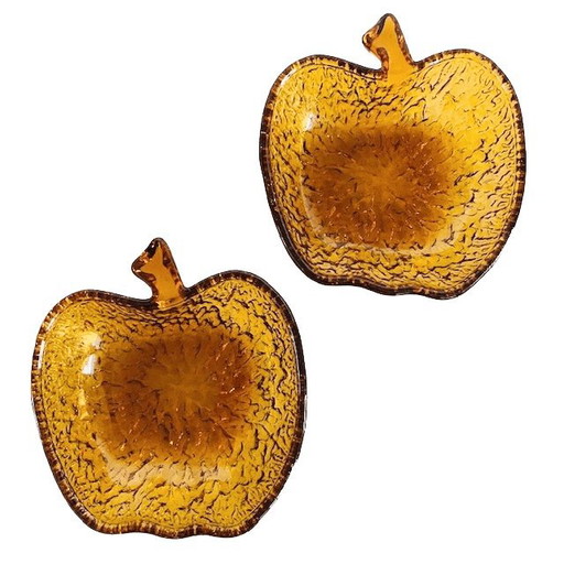 Set of amber glass apple dishes, vintage 1970s