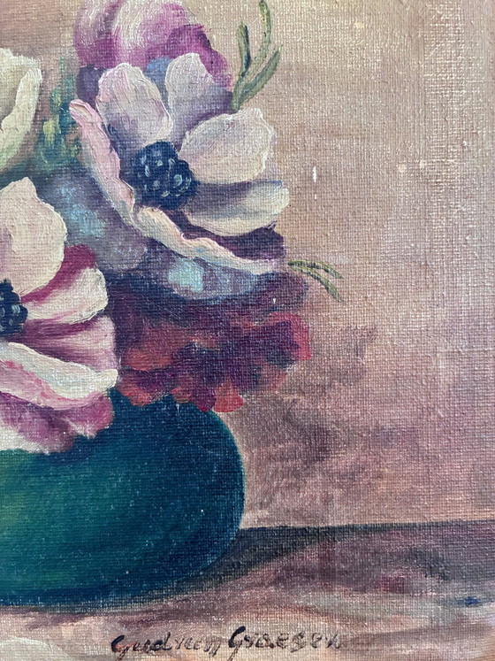 Image 1 of Vintage original floral oil painting, signed flower art