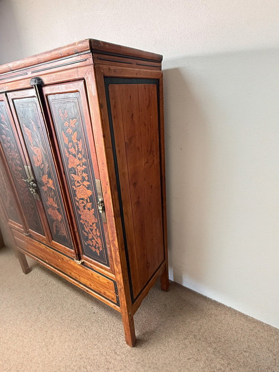 Image 1 of Chinese Cabinet with Floral Motifs – Signed Interior