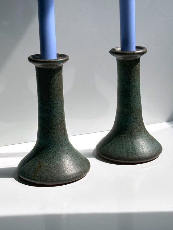 Image 1 of 2 candelieri vintage in ceramica anni '70, metà secolo, set di candelieri brutalisti Lava