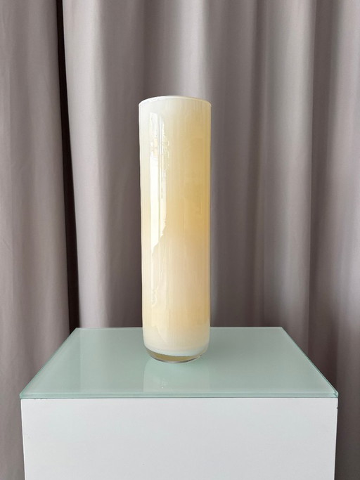 Cilindrische Vaas, Crème en Geel Glas