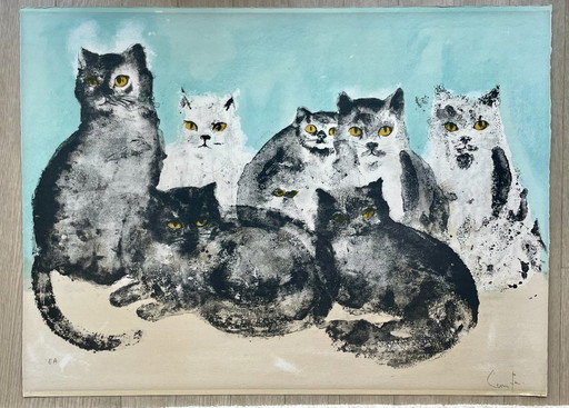Leonor Fini, Cats, rare lithograph 1970