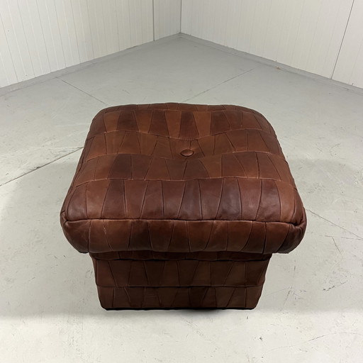 Pouf en cuir patchwork avec rangement 1970's