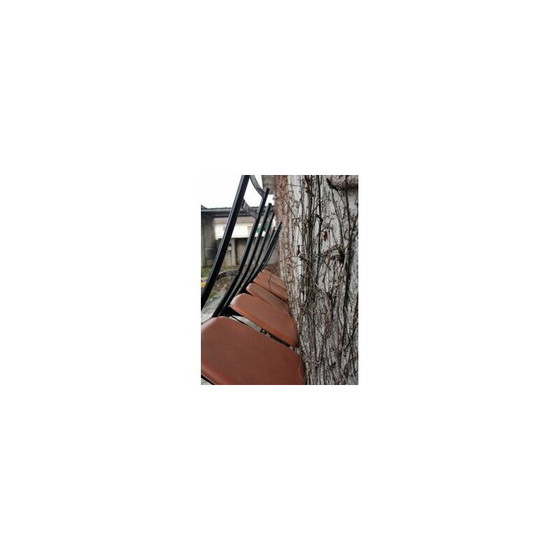 Image 1 of Set of 6 vintage aluminum and brown leather dining chairs by Ycami, 1980