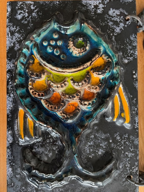 Due decorazioni murali in ceramica, farfalla e pesce, Caraten Tönnieshof, West Germany, Metallo, Arancione (foto 3 di 8)