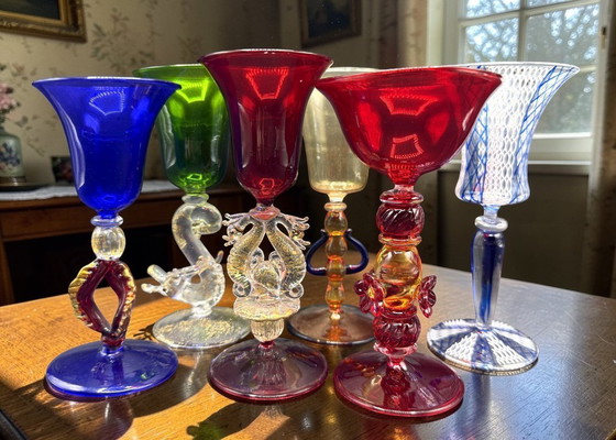 Image 1 of Murano – Set of six Murano glass goblets – unique pieces inspired by the goblets of the Venetian Doges