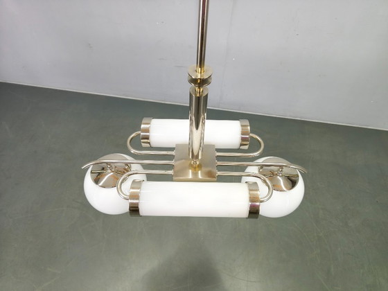 Image 1 of Exceptional Bauhaus Chrome Chandelier with Glass Shades, 1930s