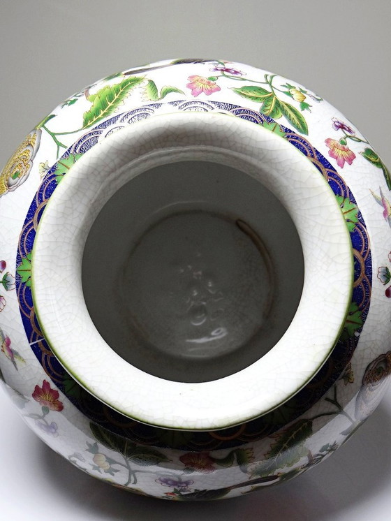 Image 1 of Vase boule faïence craquelé chinoiserie vintage années 60-80