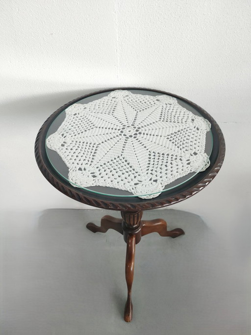 'Grandma Chic' Antique English Wine Table / Tripod Side Table (Solid Mahogany, Circa 1890) – With Glass Top (photo 2 of 12)
