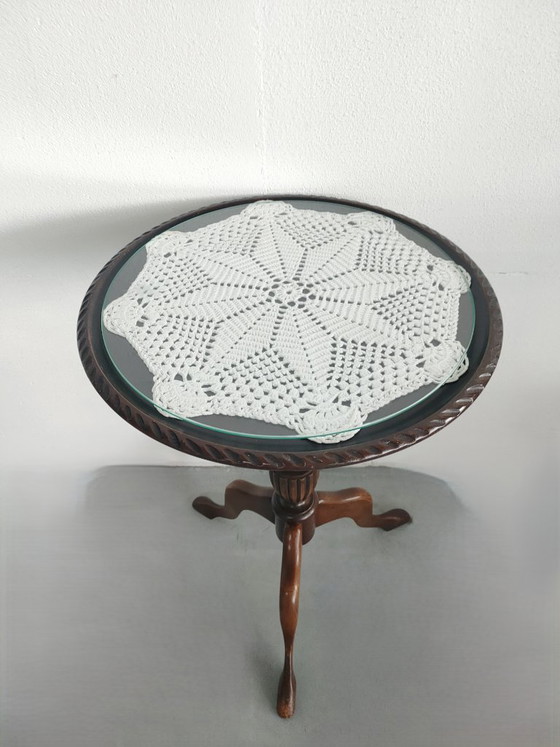 'Grandma Chic' Antique English Wine Table / Tripod Side Table (Solid Mahogany, Circa 1890) – With Glass Top (photo 2 of 12)
