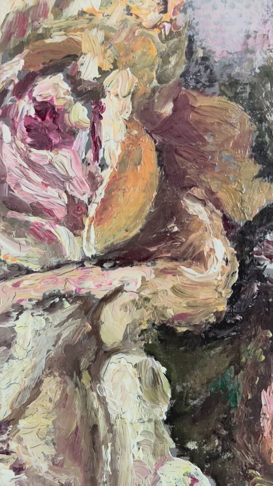 Image 1 of Vintage original flower oil painting, flower still life art
