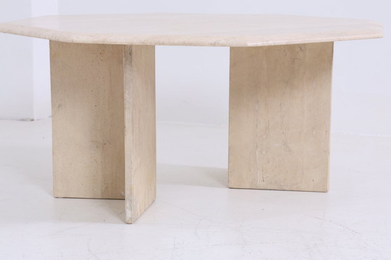 Image 1 of Magnifique table basse vintage en travertin | Table basse du milieu du siècle, table de salon, salon rétro des années 80 #06-44