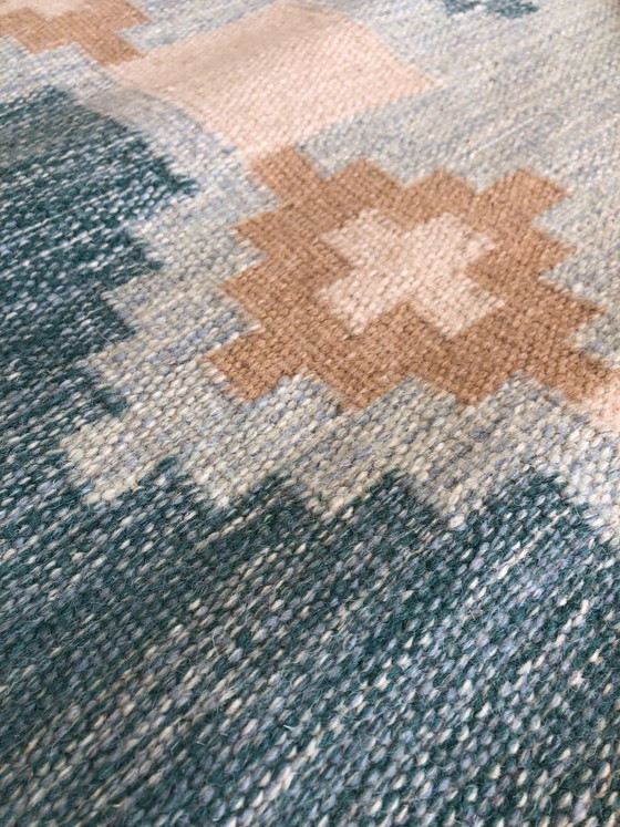 Image 1 of Tappeto rollakan di grandi dimensioni, unico e tessuto a mano, in lana, double-face con motivi scandinavi, 3 x 2 m.