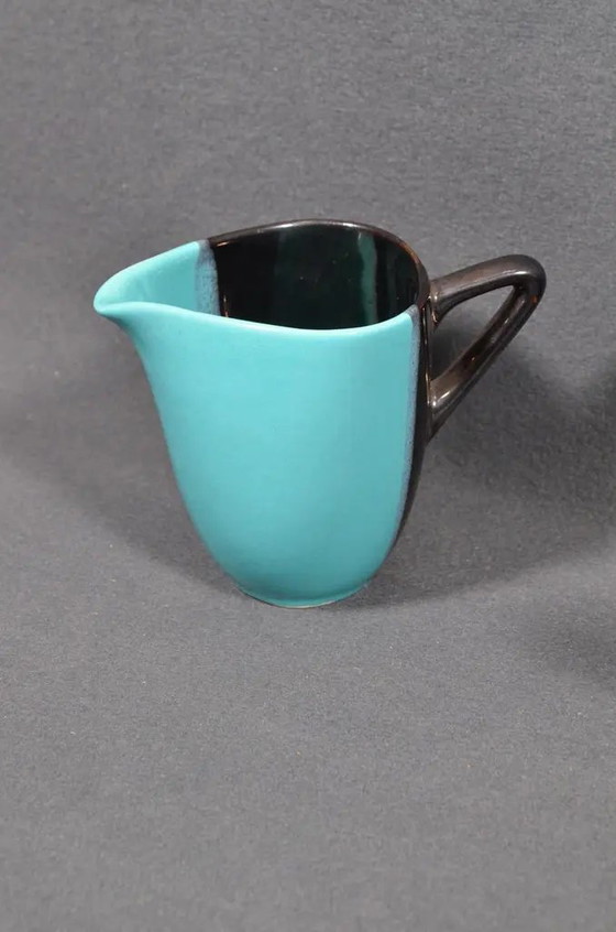 Mid 20th Century Vallauris – Black and Turquoise Blue Faience Coffee Set - 15 pcs – Crockery (photo 7 of 18)