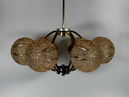Lámpara de araña Sputnik de 6 luces, años 60/70, diseño de cristal Kaiser Leuchten