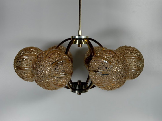 Image 1 of Lámpara de araña Sputnik de 6 luces, años 60/70, diseño de cristal Kaiser Leuchten