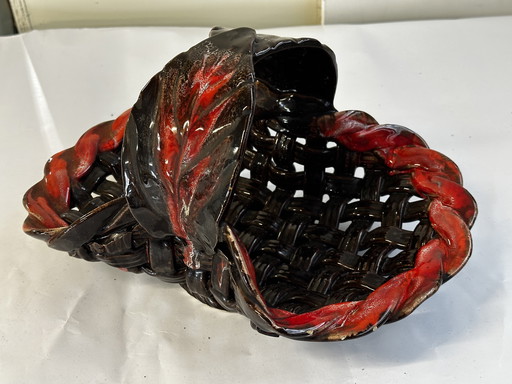 Cesta de frutas - Centro de mesa de cerámica en forma de cesta de Vallauris 