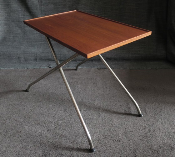 Danish Teak and Aluminium Adjustable Wine or Side Table, 1960s, Wood, Metal, Brown, Scandinavian (photo 9 of 14)