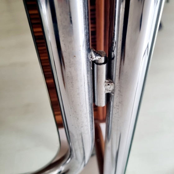 Image 1 of Rare Chrome Tubular Mirror On Wheels