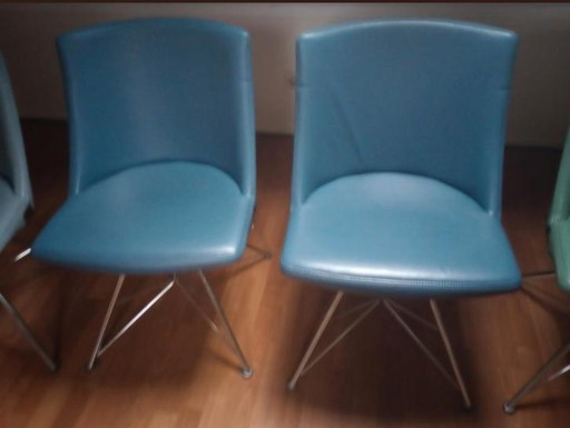 2 X Blue Leather Chairs Bert Plantagie Rho Spin