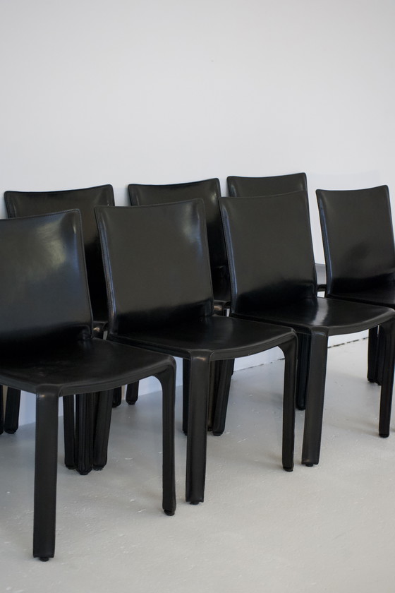 Image 1 of 8x CAB 412 2x CAB 413 Set Sedia con braccioli Sedia da pranzo Pelle Nera Cassina Mario Bellini